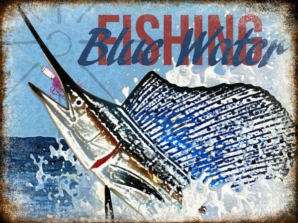 

Blue Water Fishing Tin Sign ,Sailfish Sign ,Metal Fishing Sign