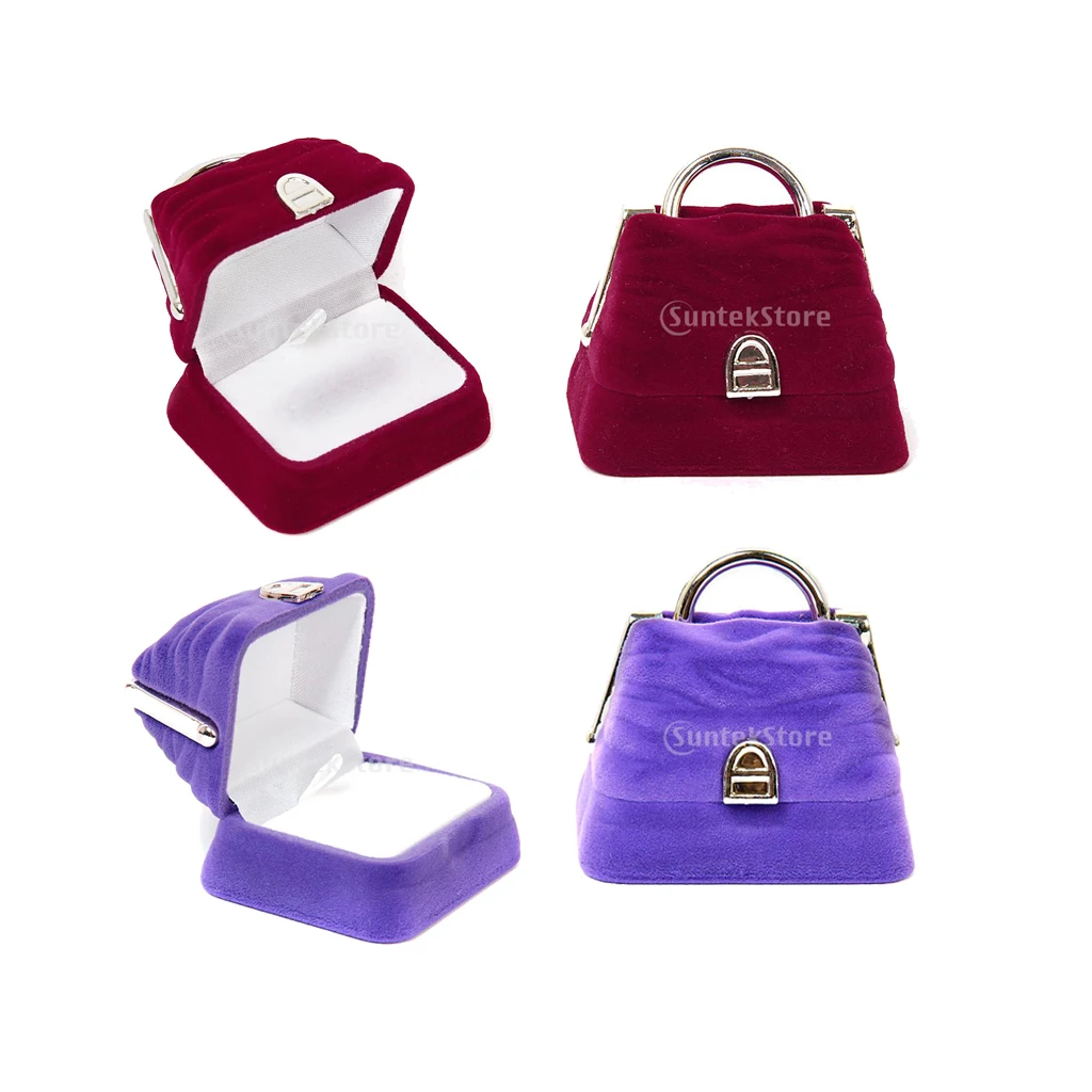 

Purple Velvet Handbag Ring Gift Present Jewelry Box Organizer Holder Case