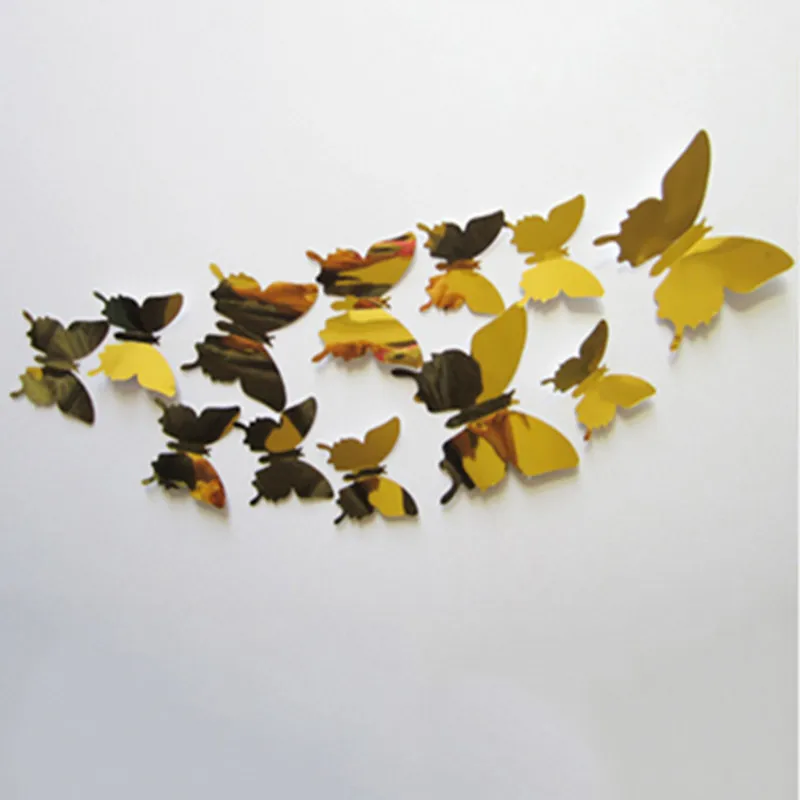 Mirror Golden NieNie, 12 шт./лот, 3D полые наклейки на стену с бабочками для детских комнат, домашний декор, сделай сам, бабочки, наклейки на холодильник, наклейки для украшения комнаты - Цвет: Mirror Golden