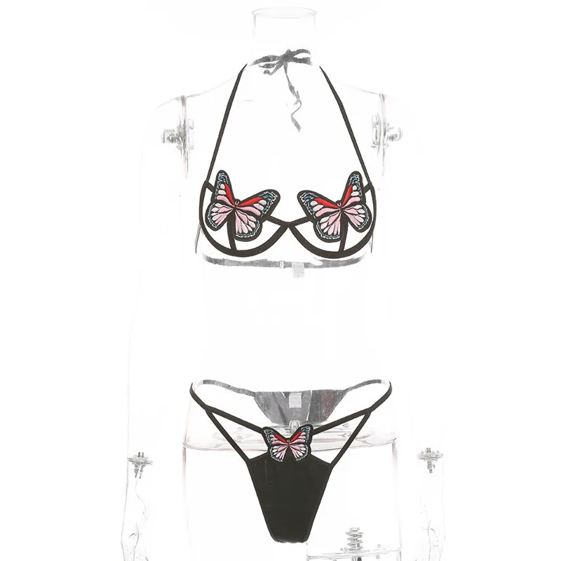 

2021 Hot Creative Sexy Lingerie Bra Bow Tie Thong Underwear Set Butterfly Decoration Fashion Charm Sexy Nightwear New Trend