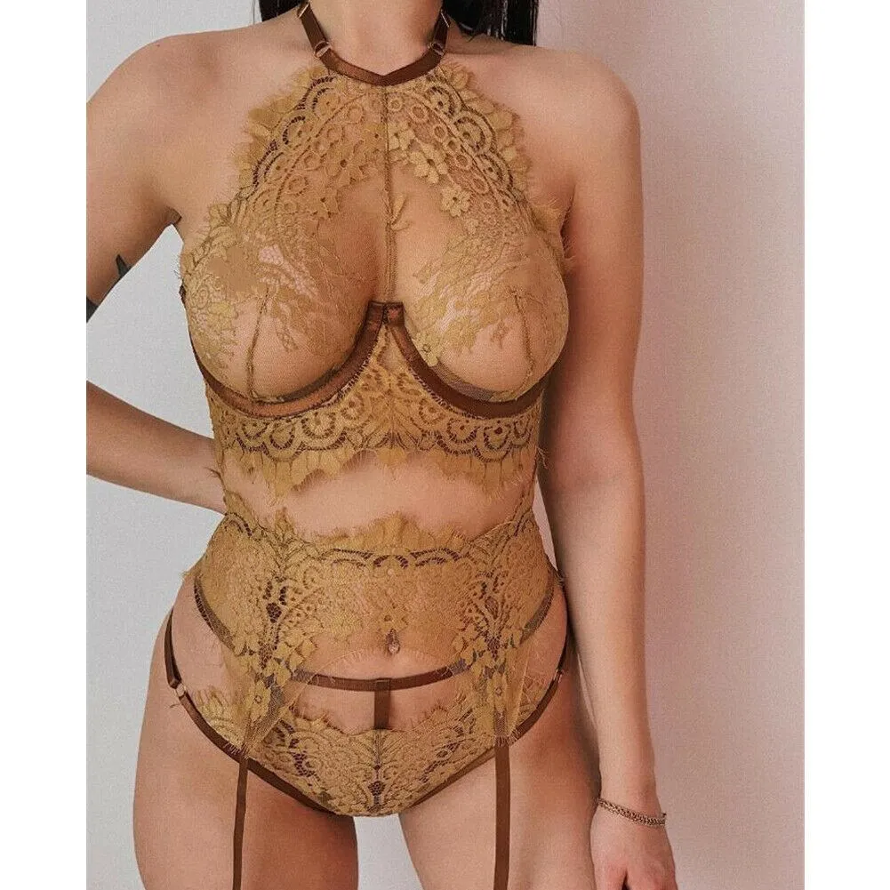 Сексуальное нижнее белье комплект женское нижнее белье Babydoll Ночное белье кружевной коплект бюстгалтер и трусы стринги экзотические наборы