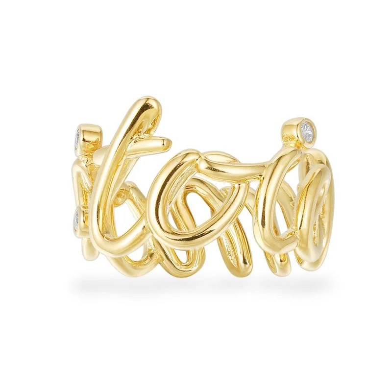 

New Fashion 925 Sterling Silver Yellow Gold Color Letter Toi Et Moi Statement Ring Zirocn CZ Women Fine Jewelry