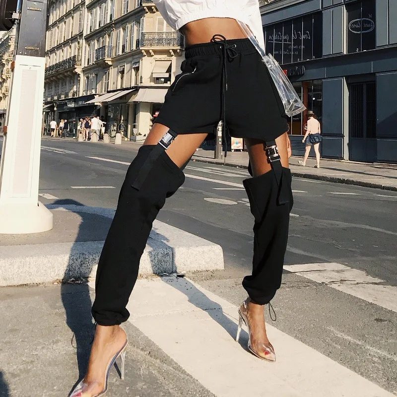 

Повседневные брюки с высокой талией, на завязках, с пряжкой и высокой талией, уличная мода, 2020