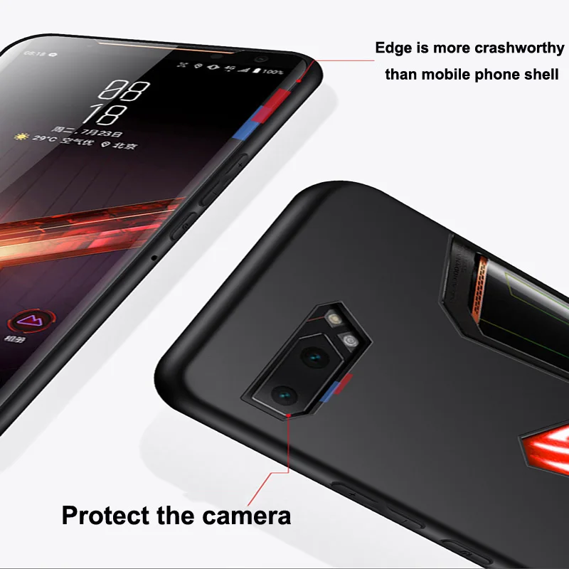 Для Asus ROG Phone 2 Case ZS660KL Мягкие силиконовые защитные чехлы+ стеклянная Защитная пленка для Asus ROG Phone II ROG2 Тонкий чехол