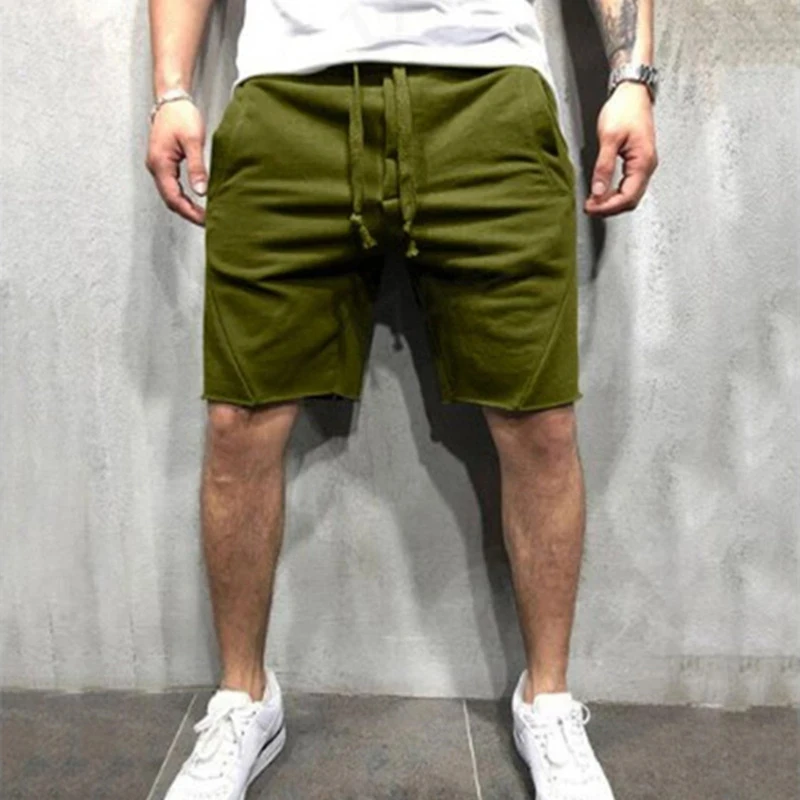 

High Quality Men Casual Shorts 100% Cotton Straight Original Cloth Ripped Hem Pants Summer Solid Color Beach Shorts Sports Pants