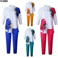 african women sets print long sleeve blazer t shirt pants suits office lady elegant 2 piece set business outfits africa clothing