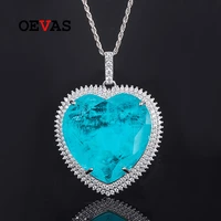 oevas 100 925 sterling silver 2323mm heart paraiba pendant necklace for women sparkling wedding party fine jewelry wholesale