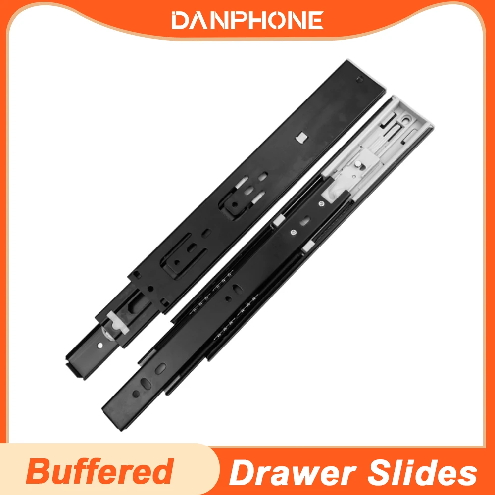 

DANPHONE 10" - 22" Black Drawer Slides Soft Close Drawer Track Rail Sliding Three-Section Cabinet Slides Furniture Hardware