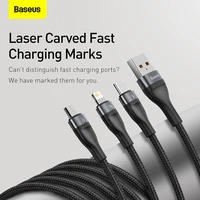 baseus 3 in 1 usb cable 5a type c cable for huawei samsung s20 redmi charging data cable for iphone x 11 pro max micro usb cable