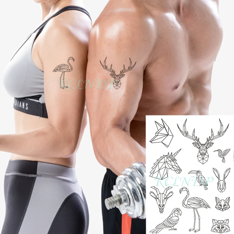 Водостойкая временная татуировка-наклейка олень птица единорог геометрические