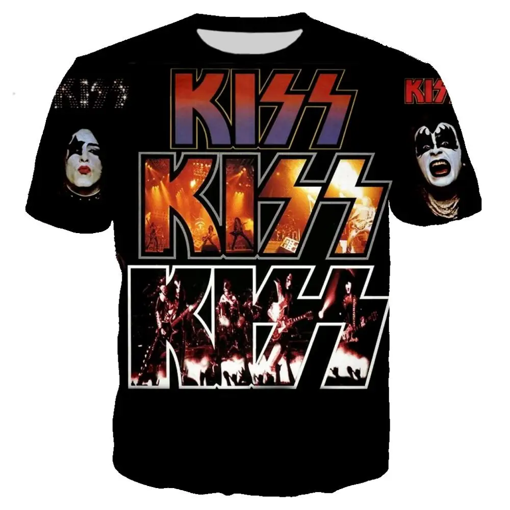 Новая хипстерская Мужская футболка с 3D принтом KISS Band Rock 2019 черная забавная крутая