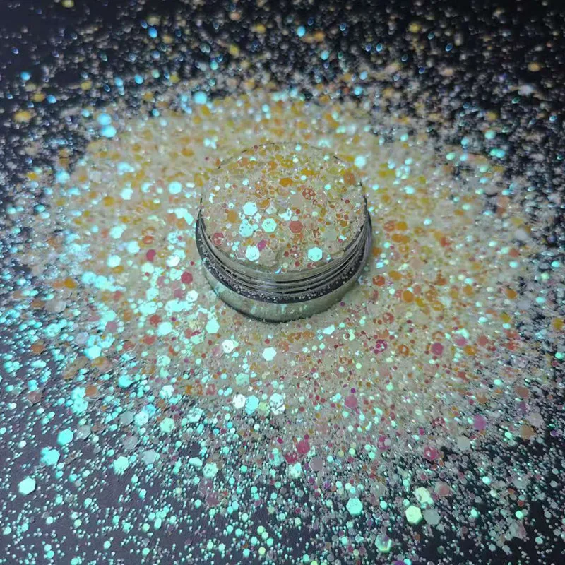 

Bulk Hexagon Shape Mix 3Size Luminous Glow In The Dark Glitter Squins - UV Resin, Acrylic Nail Polish Glitter 10g/50g/100g/500g