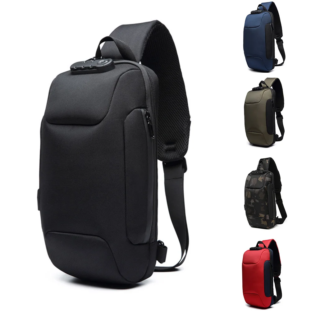 

Oxford Cloth Crossbody Anti Theft Code Lock Camping Hiking Men Chest Bag Running Travel Adjustable Strap Waterproof Cycling