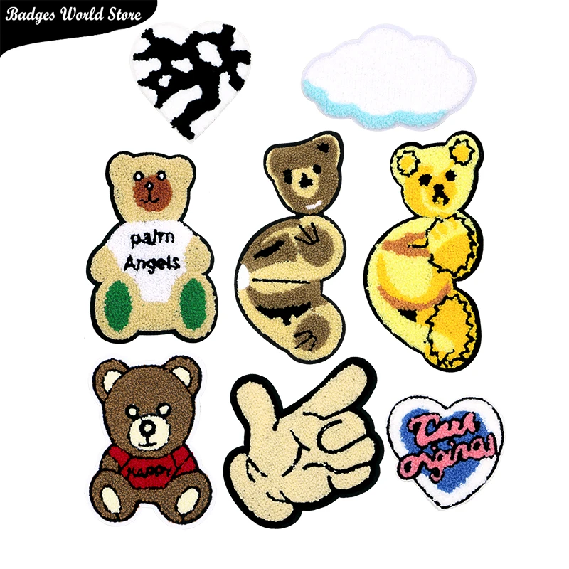 Медведь в форме сердца пальца облака синель значок вышивка полотенце аппликация