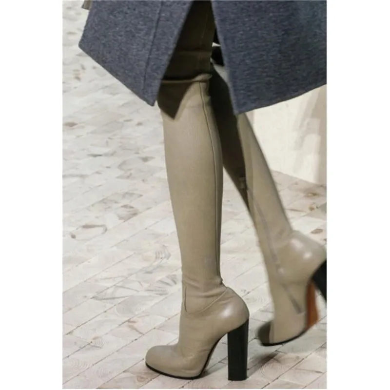 2019 г. женские облегающие высокие сапоги из натуральной кожи на массивном каблуке