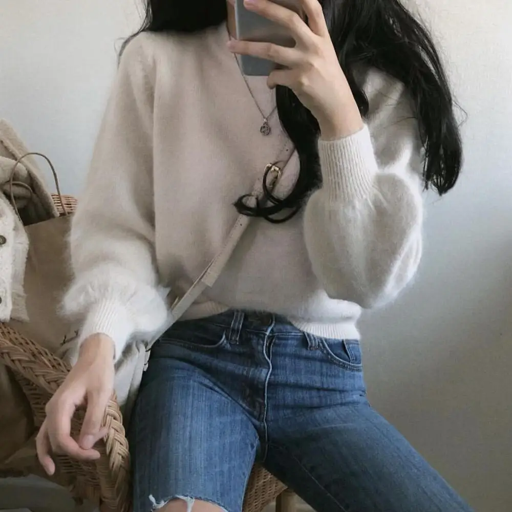 Casual Plush Pullover Autumn Solid Sweater Women Long Sleeve O Neck Winter Warm Sweater Jumper Female Tunic Tops