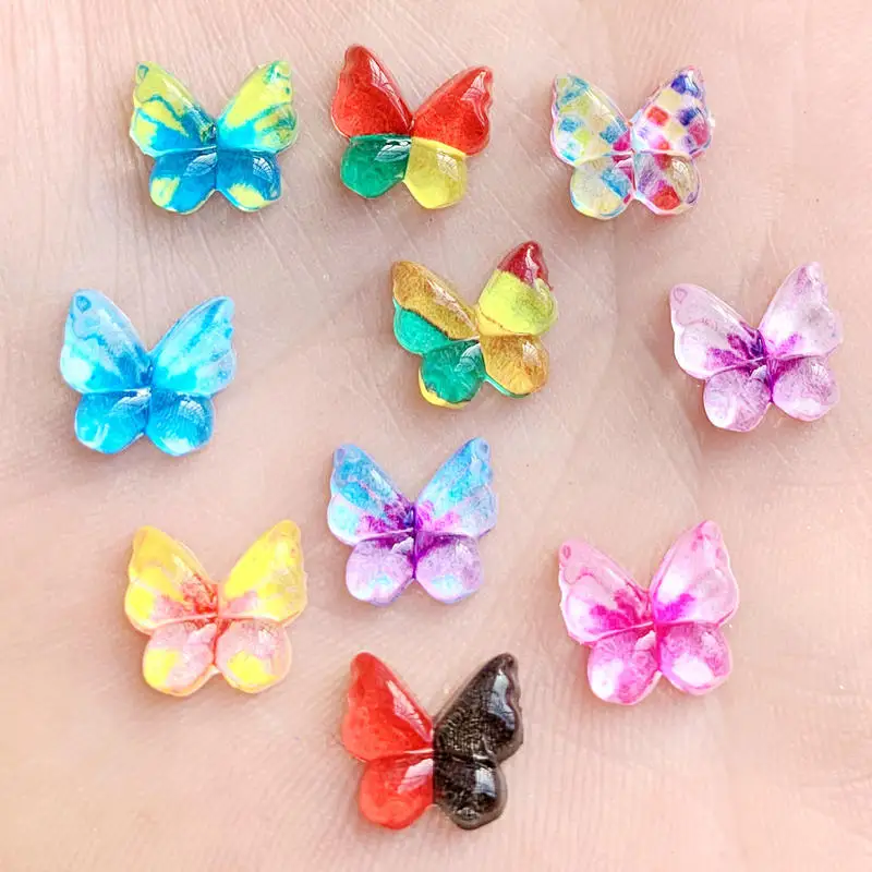 

DIY 120pcs 10mm Colorful Butterfly Flatback acryl rhinestone applique stones and crystals Cabochon Button wedding -HB22