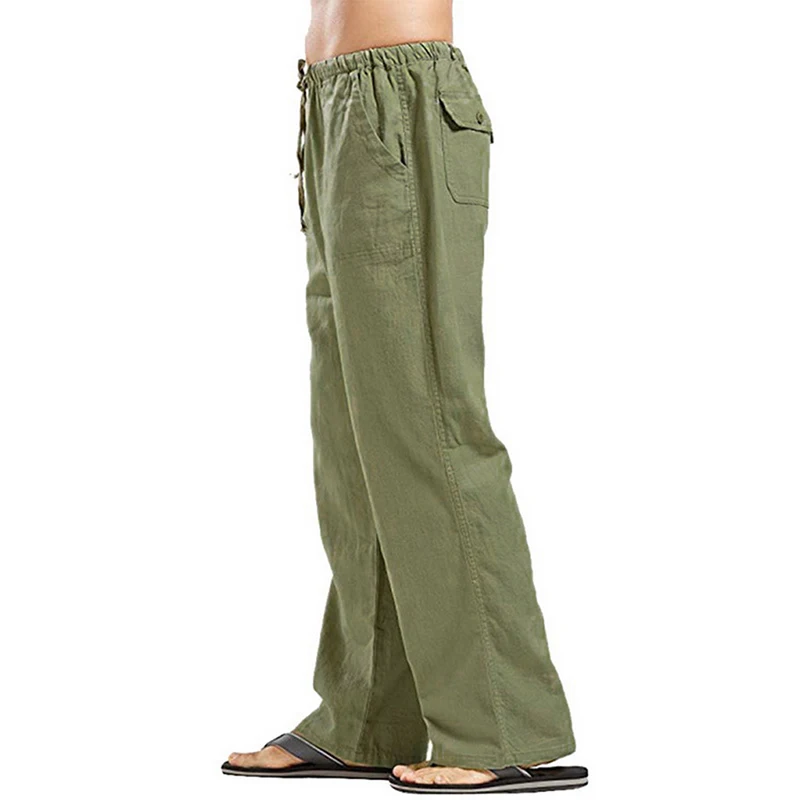 

Mens Casual Straight Leg Linen Trousers Summer Baggy Loose Long Pants Plus Size