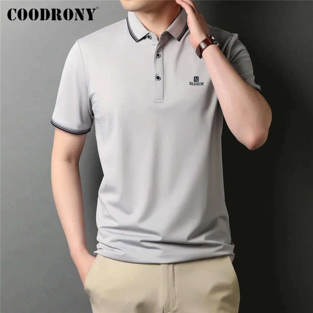 

COODRONY брендовая Высококачественная летняя Новинка однотонная Повседневная рубашка поло с коротким рукавом мужские деловые модные хлопковы...