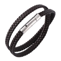 men simple brown double layer braided leather bracelet male jewelry gifts