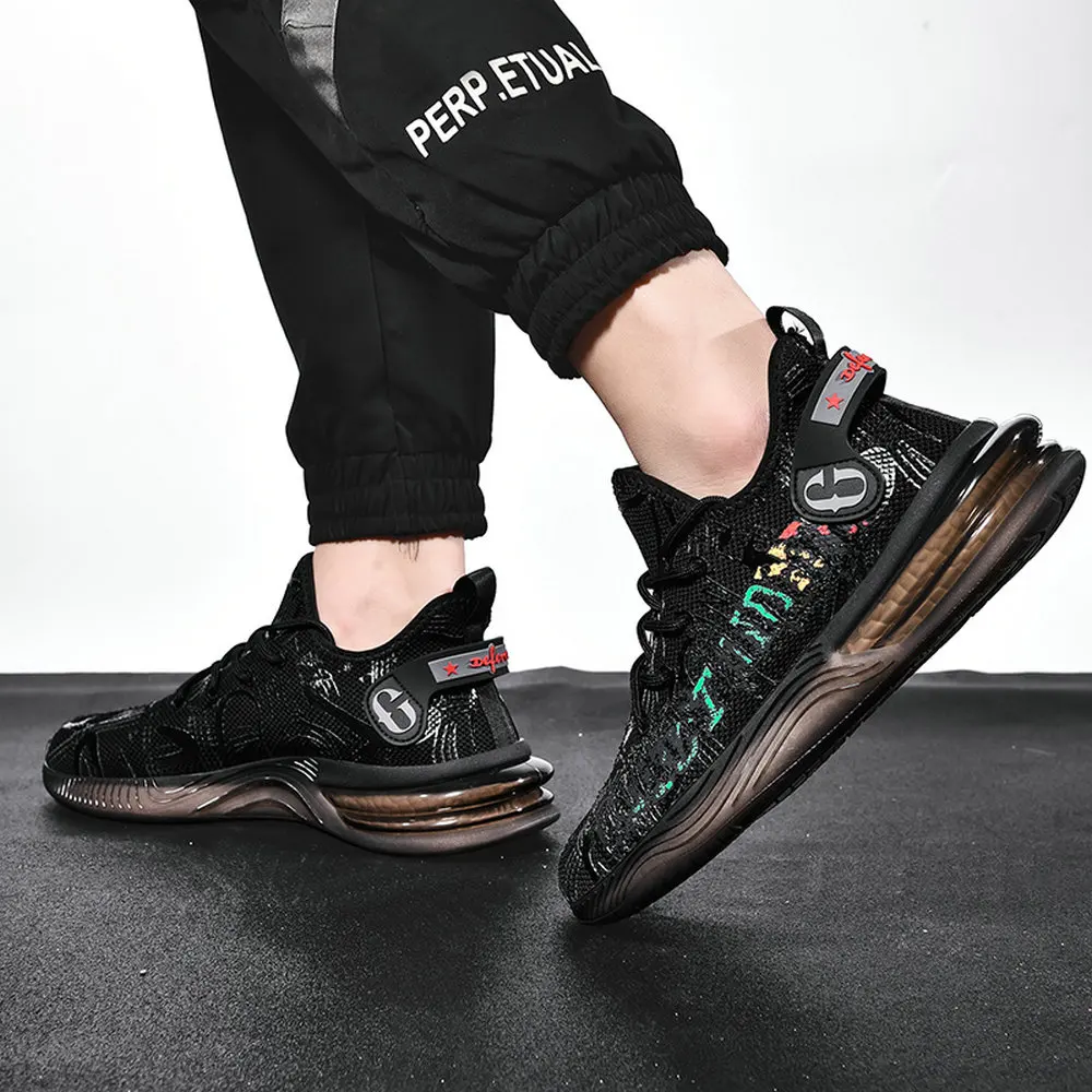 

Newbeads Men's Running Shoes Lace Up Popcorn Air Cushion Shoes Soft Jogging Athletics Casual Sport Flying Woven Shoes Sneakers