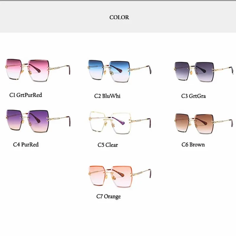 

HBK Luxury Fashion Rimless Square Sunglasses For Women Gradient Frameless Lens Metal Frame Trendy Female Famous Brand UV400