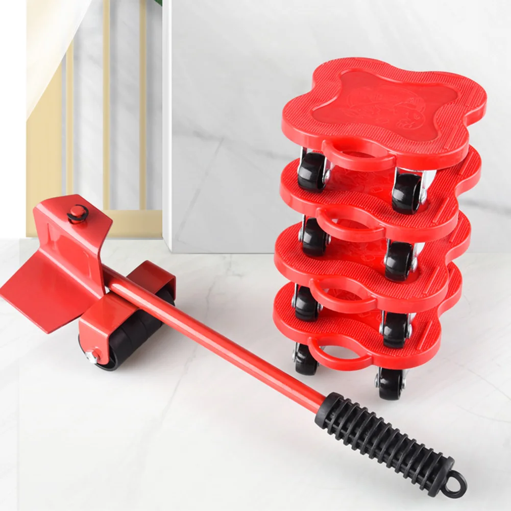 

5pcs Heavy Object Handling Tool Mover Roller Wheel Bar Mover Device Max Up Furniture Moving Transport Lifter