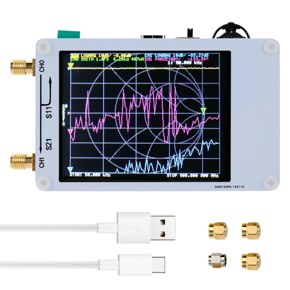 

Portable NanoVNA 50KHz-900MHz digital vector network short wave analyzer MF HF VHF UHF antenna analyzer foot wave