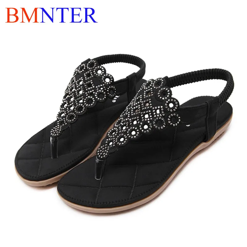 

BMNTERNewest богемные женские сандалии Летняя модная пляжная обувь Стразы для шитья дизайнерские сандалии с эластичным ремешком и застежкой на н...