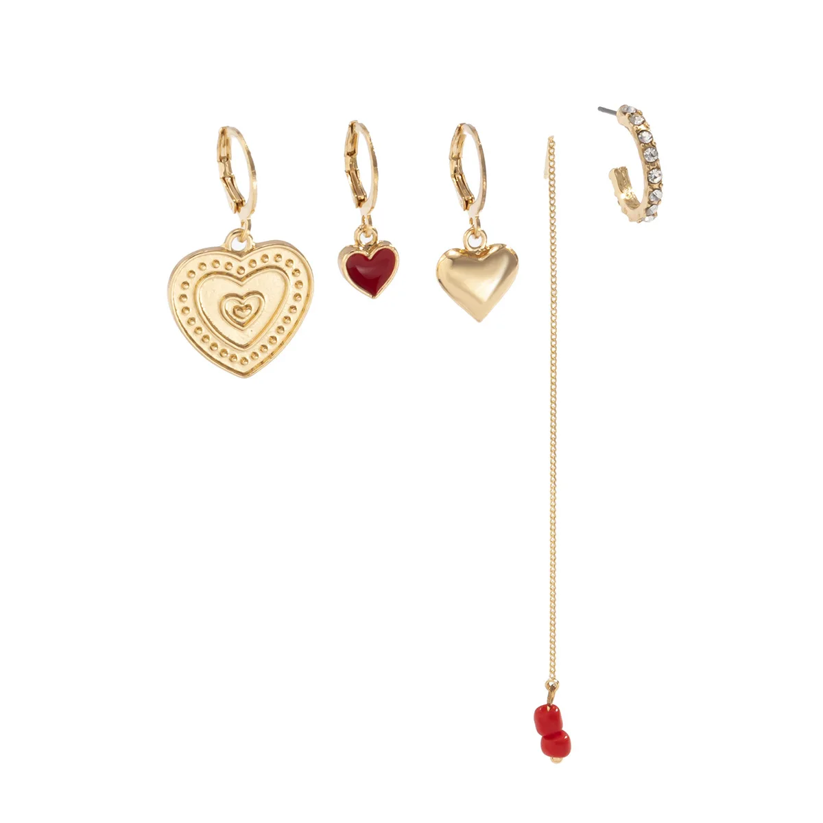 

5pcs/Set Red Color Long Tessal Heart Pendant Earrings Women Jewelry BOHO Trendy Wholesale