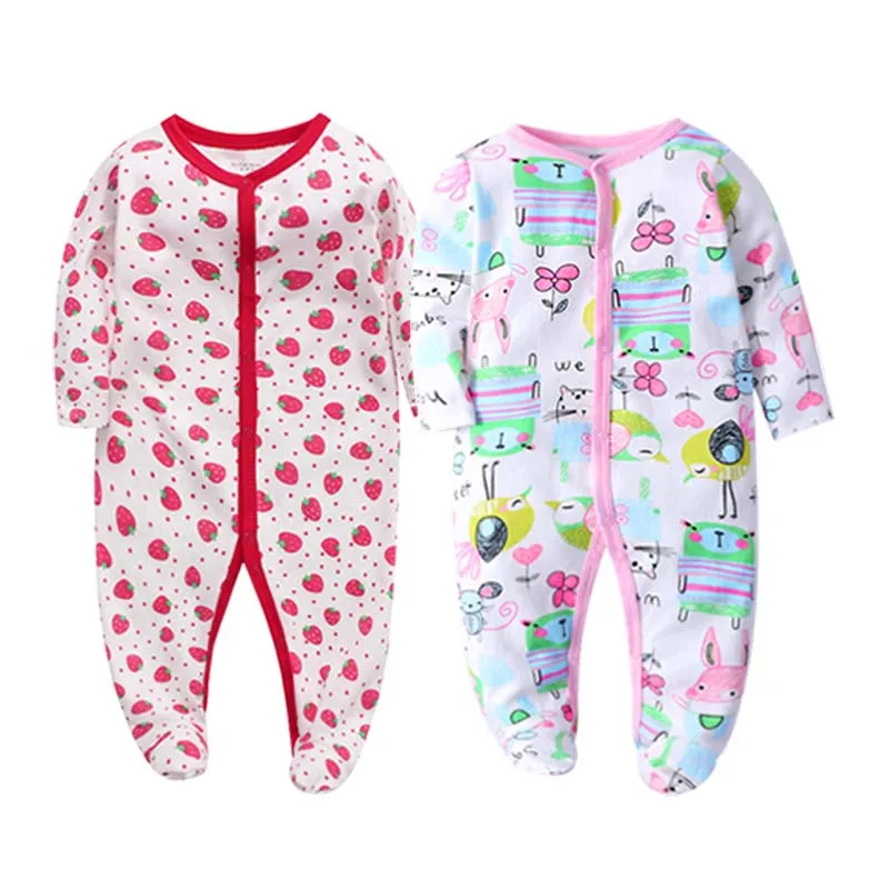 Newborn Baby Boys Girls Sleepers Pajamas Babies Jumpsuits 2 PCS/lot Infant Long Sleeve 0 3 6 9 12 Months Clothes Wholesale | Мать и