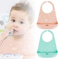 fashionable silicon baby bib with adjustable neck fasteners large deep pocket bibs for infant baby bibs newborn feeding cloth