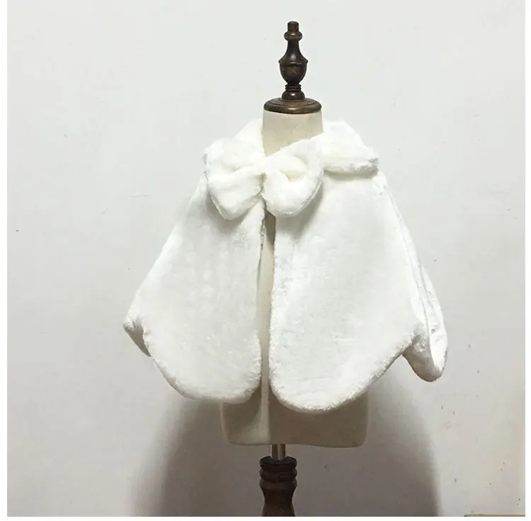 Flower Girls Thicken Plush Bolero Shrug Princess White Faux Fur Coat Shoulder Cape Wedding Dress Shawl Wraps Stole Bowknot | Детская