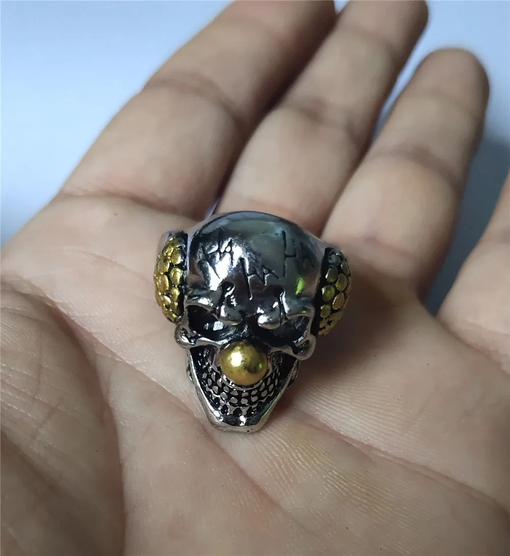 Vintage Clown Personality Exaggeration Ring Gold/Silver Color Joker Face Design Gothic Skull Punk Rock Knight Biker Jewelry