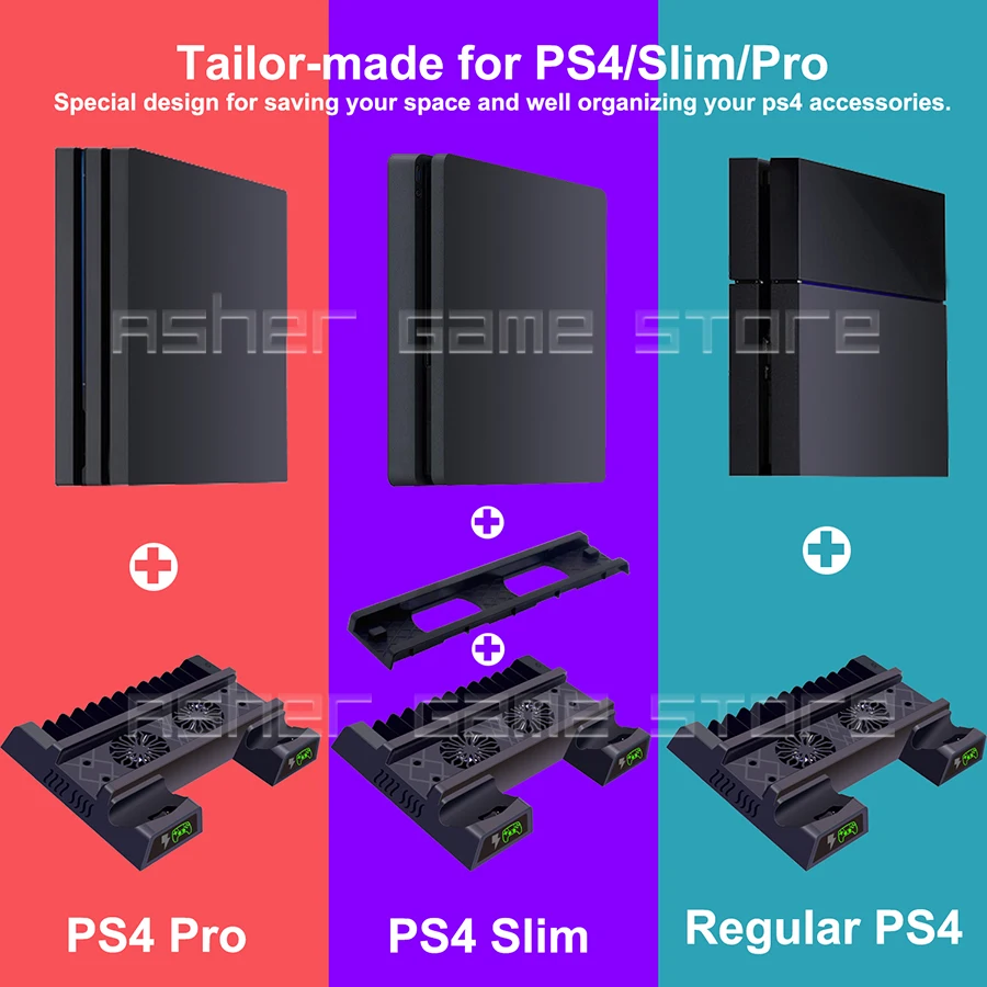 Вертикальная подставка для PS4 / Slim Pro 2 зарядных док-станции вентилятора 12 игр слот