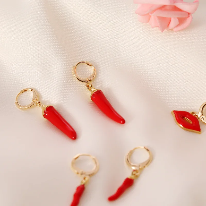 

Creative Red Chili Lips Shape Drop Earrings for Women Girl Funny Sexy Earrings Gifts Daily Female Party Jewelry