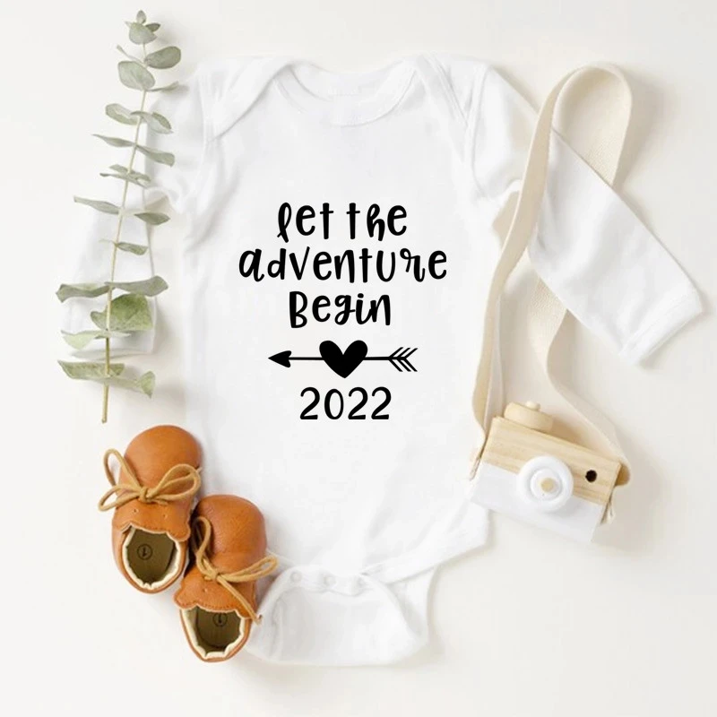 

Let The Adventure Begin 2022 Pregnancy Announce Baby Bodysuits Body Baby Girls Boys Rompers Autumn Cotton Newborn Baby Clothes