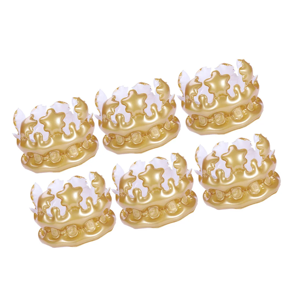

6pcs Creative Inflatable Crown Balloon Inflatable Crown Decor Children Party Supplies - Size (Golden)