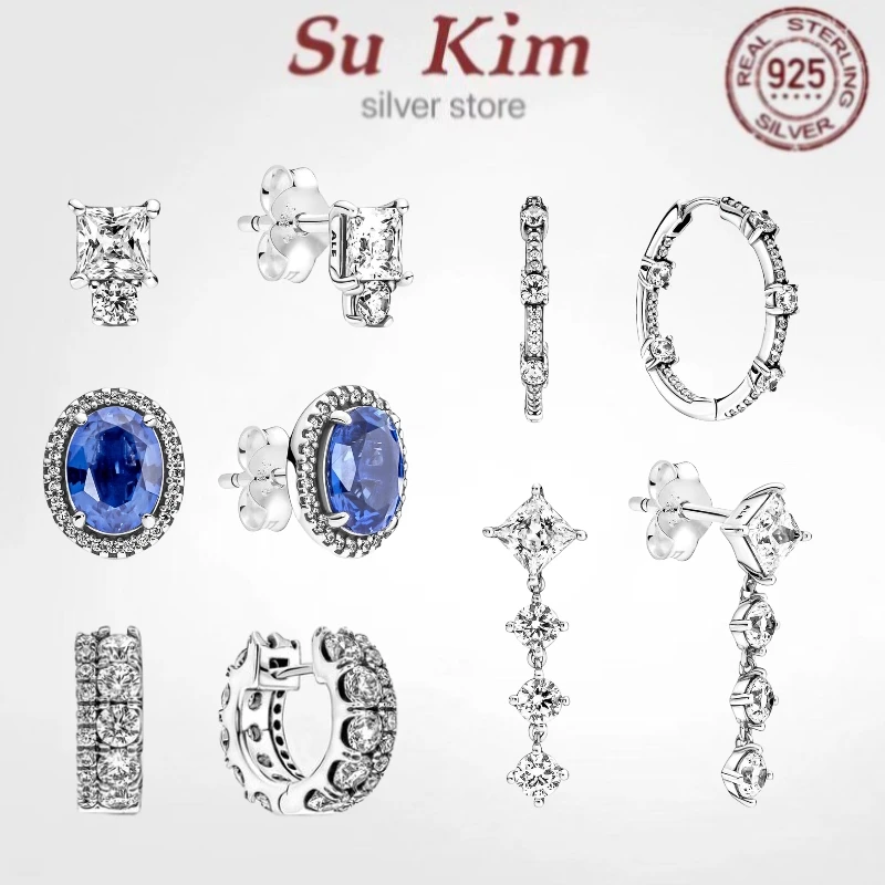 

2021 new series Original luxury Real 925 Sterling Silver authentic pan earrings crystal For Women DIY fashion wedding Jewelry