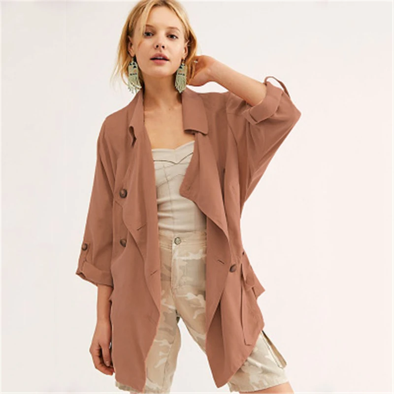 

2020 New Autumn Fashion Women Slim Elegant Simple Trendy Lace up Irregular Jacket Windbreaker Casual Coat