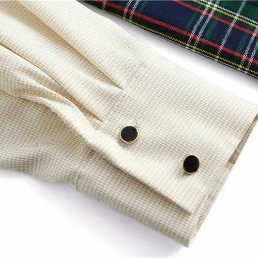 

Women Autumn Plaid Dress 2020 New Bow Patchwork Loose Waist Button Dresses Woman Vintage Office Ladies Work Dress