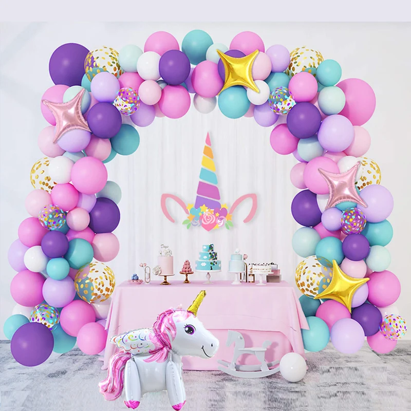 Arco de globos de unicornio de 134 piezas, decoraciones para fiesta de primer cumplea&ntilde;os, globos inflables de l&aacute;tex para ni&ntilde;os y ni&ntilde;as, Kit de guirnalda-0