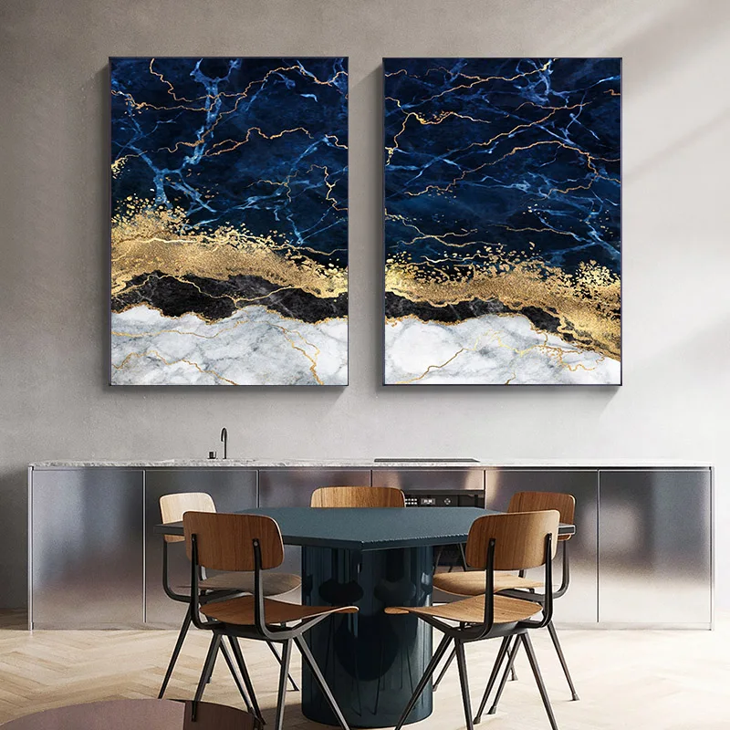 

Contemporary Artwork Print Golden Blue Marble Retro Wall Art Canvas Poster Anime Print Nordic Painting Wall Picture Room Decora
