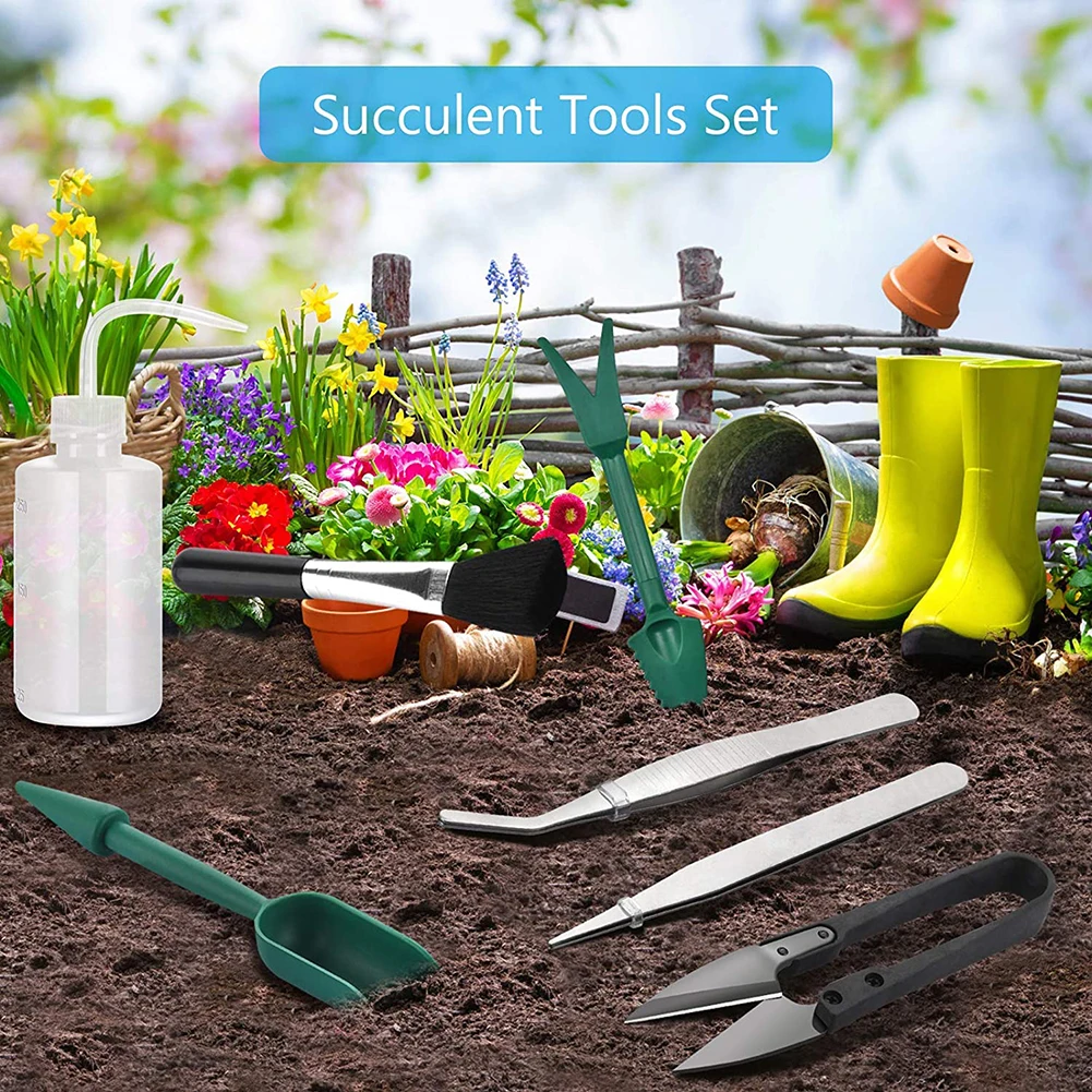 7pcs Garden Planter Kit with Bottle Tweezers Spoon Lifters Brush Succulent Transplanting Tools for Gardening Enthusiasts