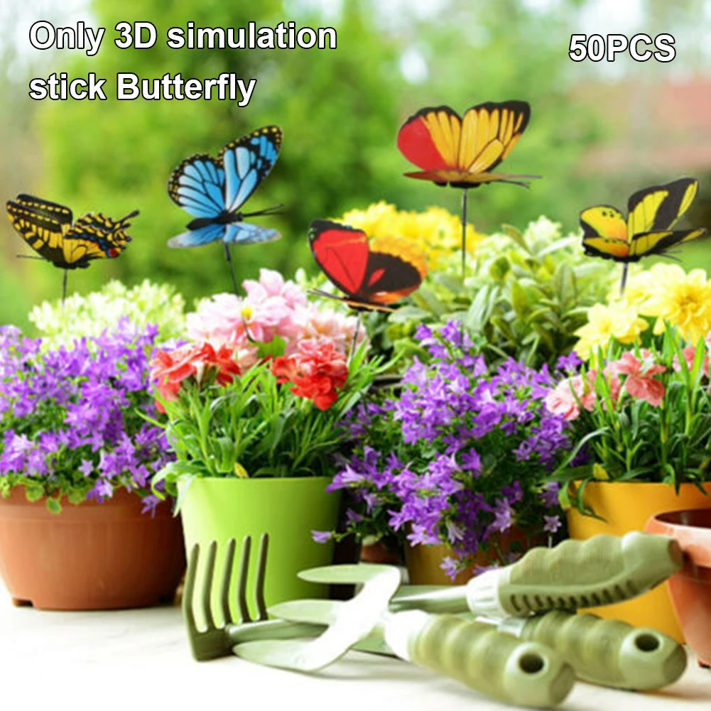 

50pcs Patio Indoor PVC Flower Pots Outdoor Yard On Sticks Colorful Lawn Garden Decor Party Supplies Butterfly Stakes Craft