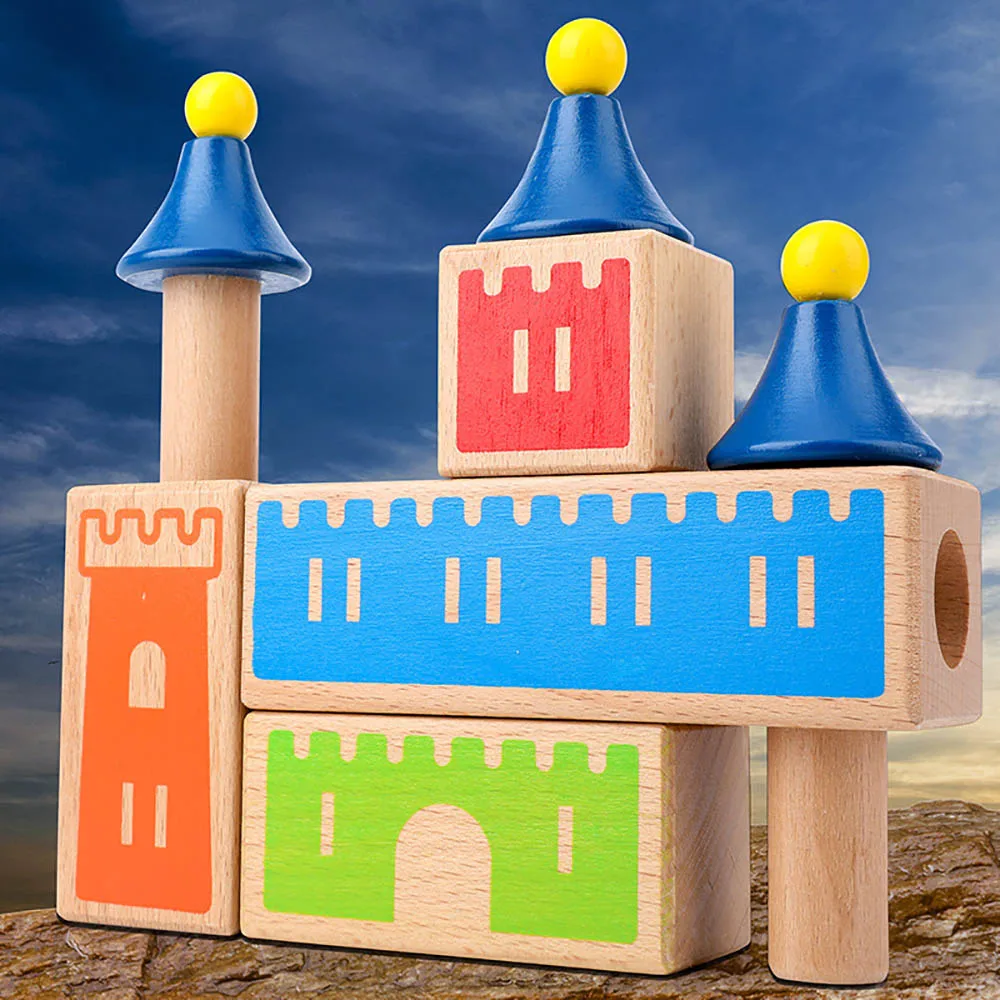 

1set Wooden Interesting Interactive Building Blocks Castle Toys Puzzle Changing Wooden Castle EducationalToys For Parent-Child