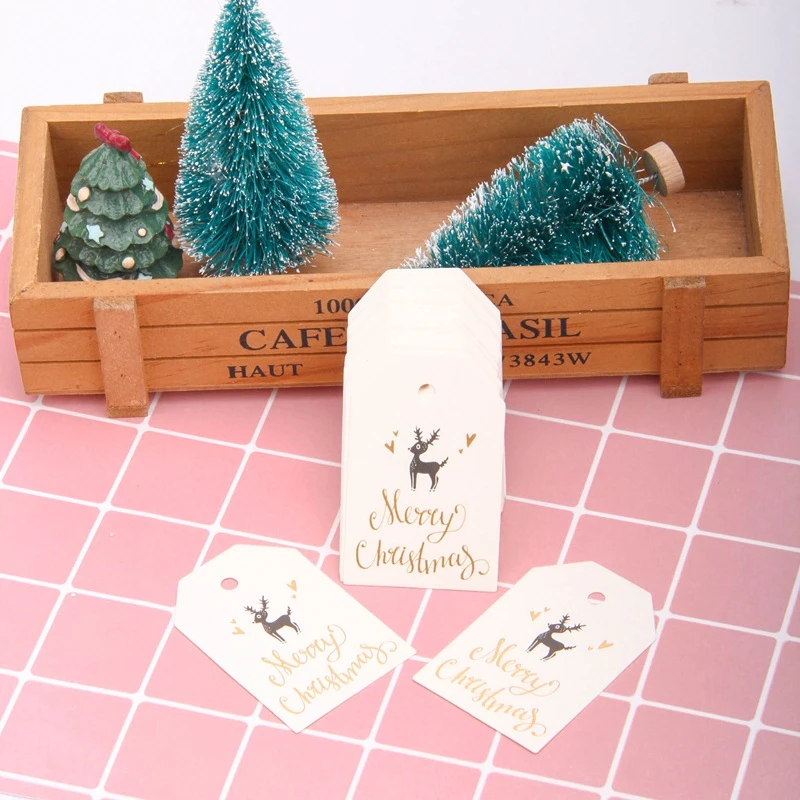 Small deer 50 шт. рождественские бумажные бирки DIY крафт-Санта-Клаус бумажные открытки для рождественской вечеринки этикетки подарочные упаковочные материалы - Цвет: Small deer