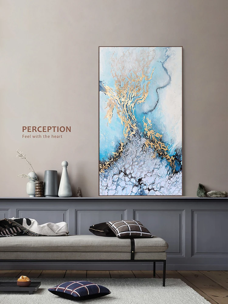 Абстрактный синий холст настенный художественный плакат и печать для гостиной