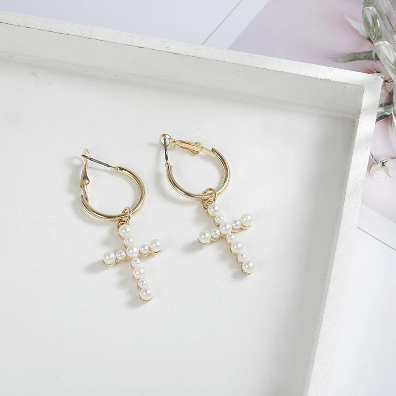 CARTER LISA новые модные женские серьги-капли с крестиком белые имитация жемчуга