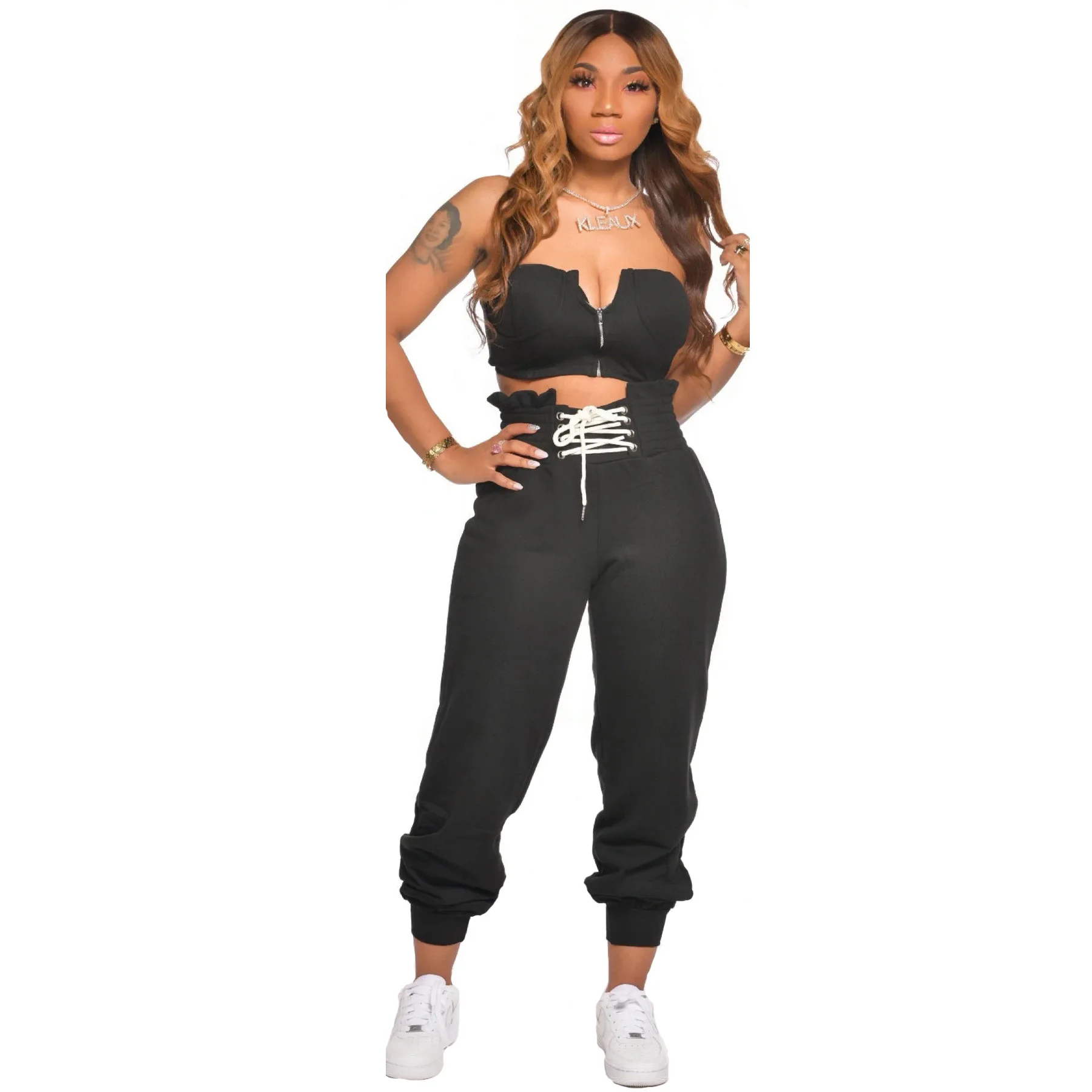 

Streetwear Bandage Summer Outfits 2 Two Piece Set Women Crop Top and Pants Female Tracksuit Ladies Matching Sets Sportwear